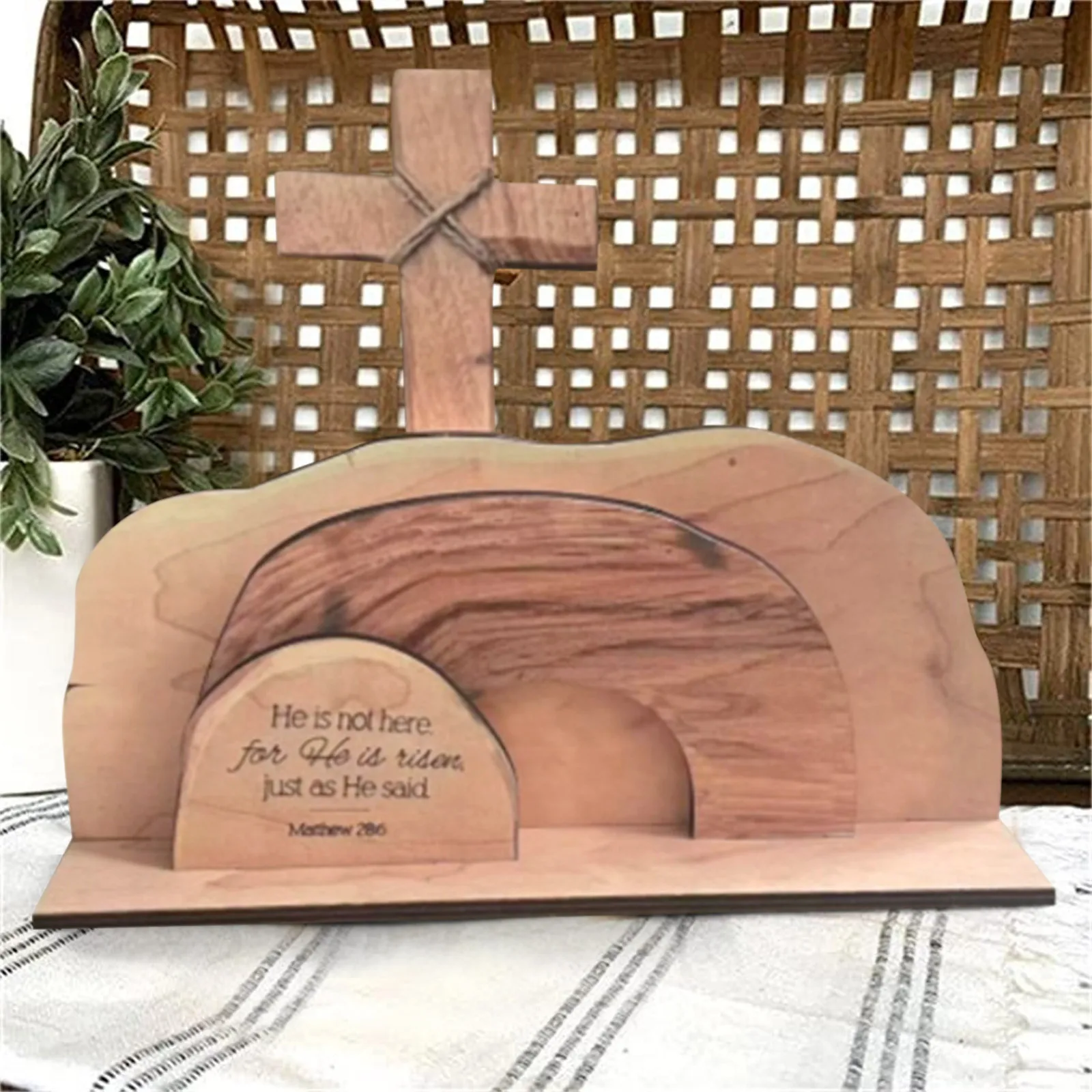 Easter Resurrection Scene Set Lightweight Jesus Nativity Scene Wooden Cross Empty Tomb Statue Ornaments for home Birthdays Gift