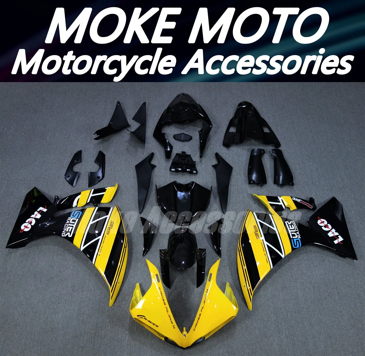 

Moke moto Motorcycle Bodywork Set For Yzf R1 2009 2010 2011 Fairings Kit Fit High Quality ABS Injection LACO Yellow Black