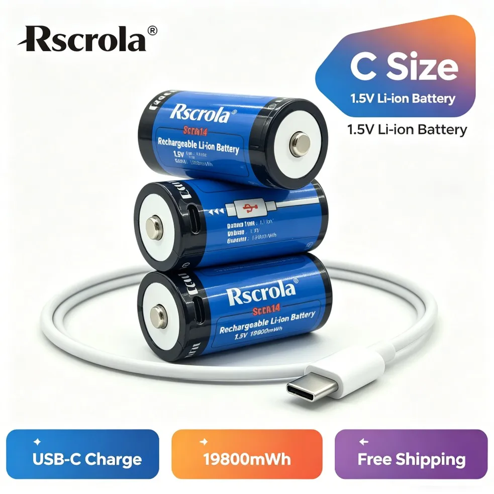 High Capacity Rechargeable C Battery 19800mWh,1.5V Li-ion LR14 Battery,USB-C Direct Charge, for Flashlights,Toys,Radios,Speakers