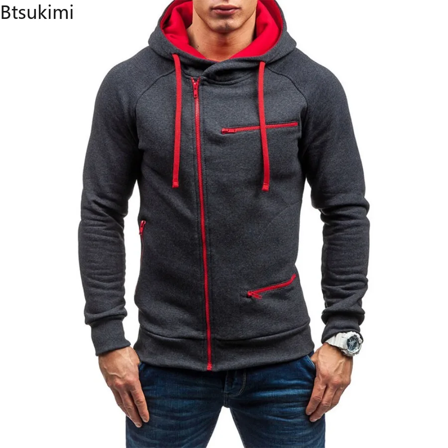

New Men's Leisure Sports Hoodies Autumn Winter Fashion Zipper Pockets Sweatshirts Harajuku Streetwear Male Hip Hop Hooded Coats