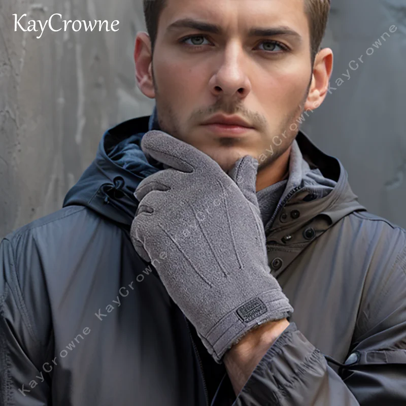 

KayCrowne New Fashion Grace Suede Gloves Men Winter Vintage Touch Screen Riding Driving Warm Windproof Full Finger Glove Mittens