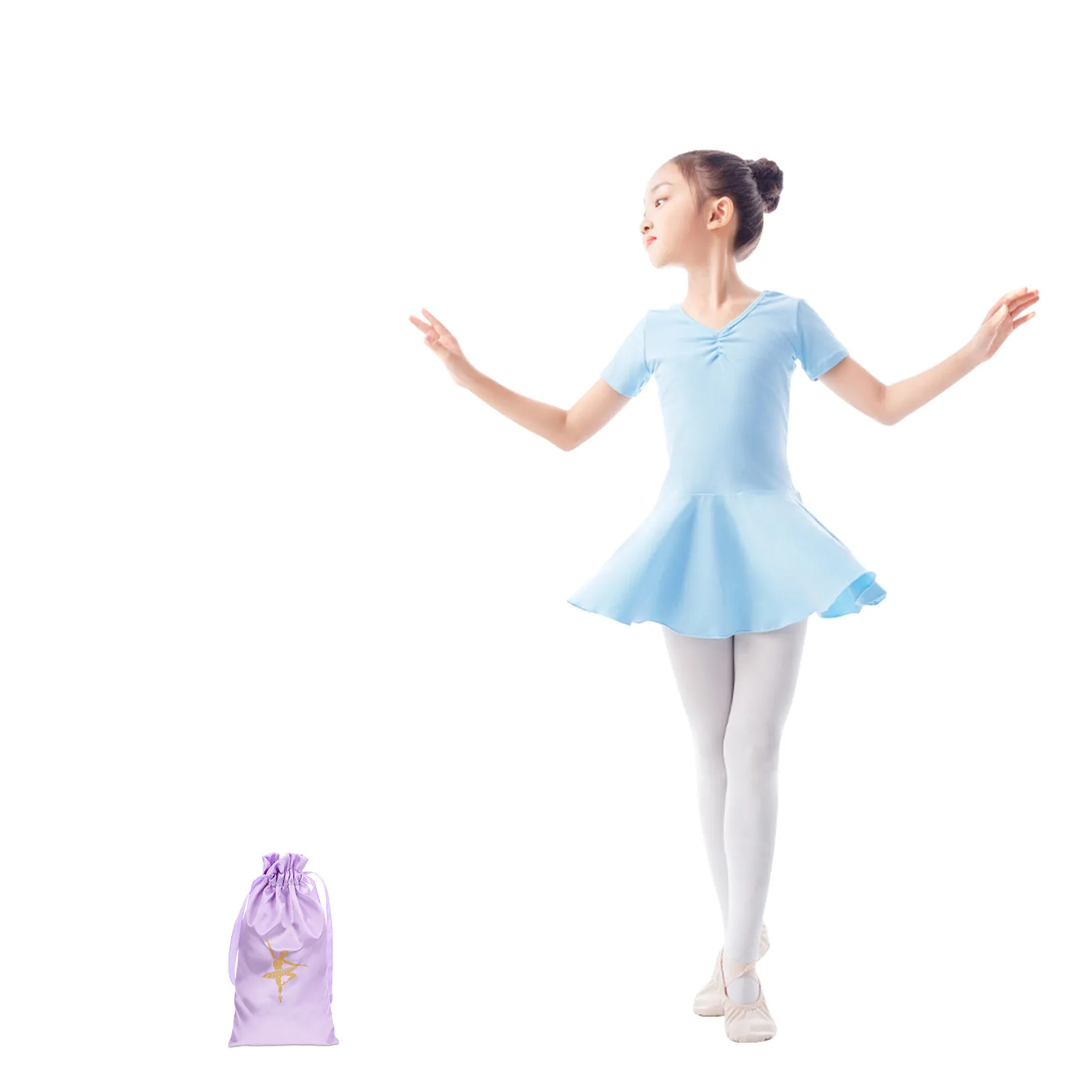 Drawstring Pointe Shoe Bag Violet Satin Dance Shoe Storage Bag for Women Girls Size M Portable Ballet Shoes Travel Pouch