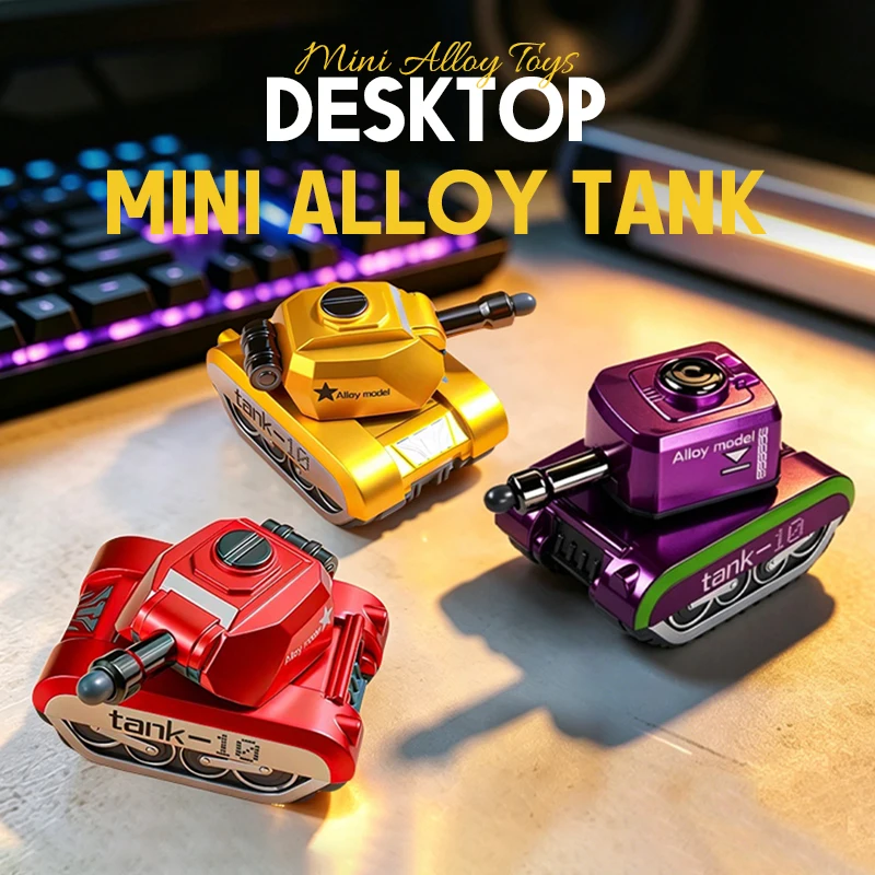 Mini Alloy Tank with Rotatable Turret for Pressing Firing Bullets Desktop Armored Vehicle Model Collectible Toy Christmas Gifts
