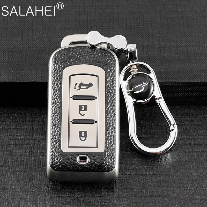 Leather Car Remote Key Case Fob Cover Holder Shell For Mitsubishi Outlander Lancer 10 Pajero Sport ASX RVR L200 Eclipse Cross