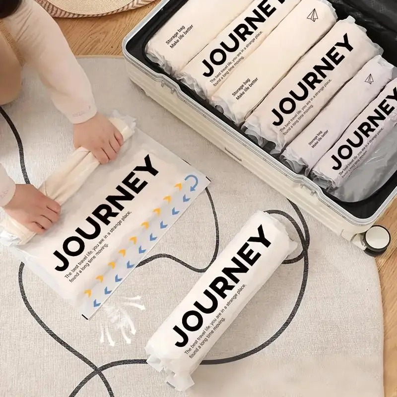 2Pcs Vacuum Storage Bags, Hand-Rolled Travel Vacuum Storage Bags For Towels, Socks, Clothes, More , No Pump Needed
