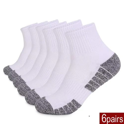 Imagen 1 del producto 6 pares de calcetines para deportes al aire libre, calcetines gruesos con fondo de toalla para senderismo, calcetines deportivos de tubo corto absorbentes para el sudor, calcetines para correr para hombre