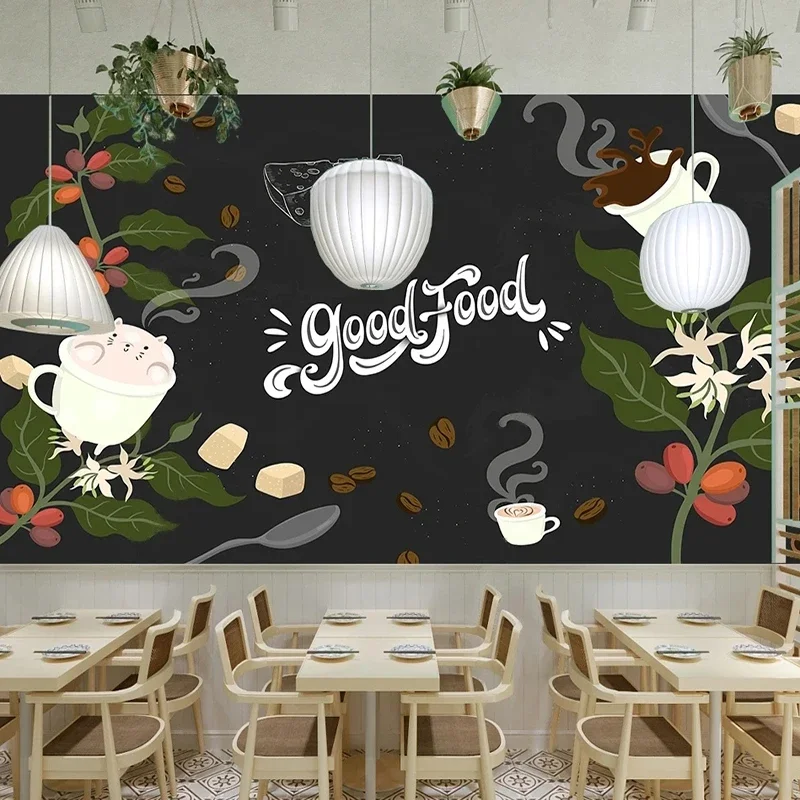 Custom Photo Wallpaper Modern Watercolor Food Coffee Poster Restaurant hotel Background Wall Decor Mural Papel De Parede 3D