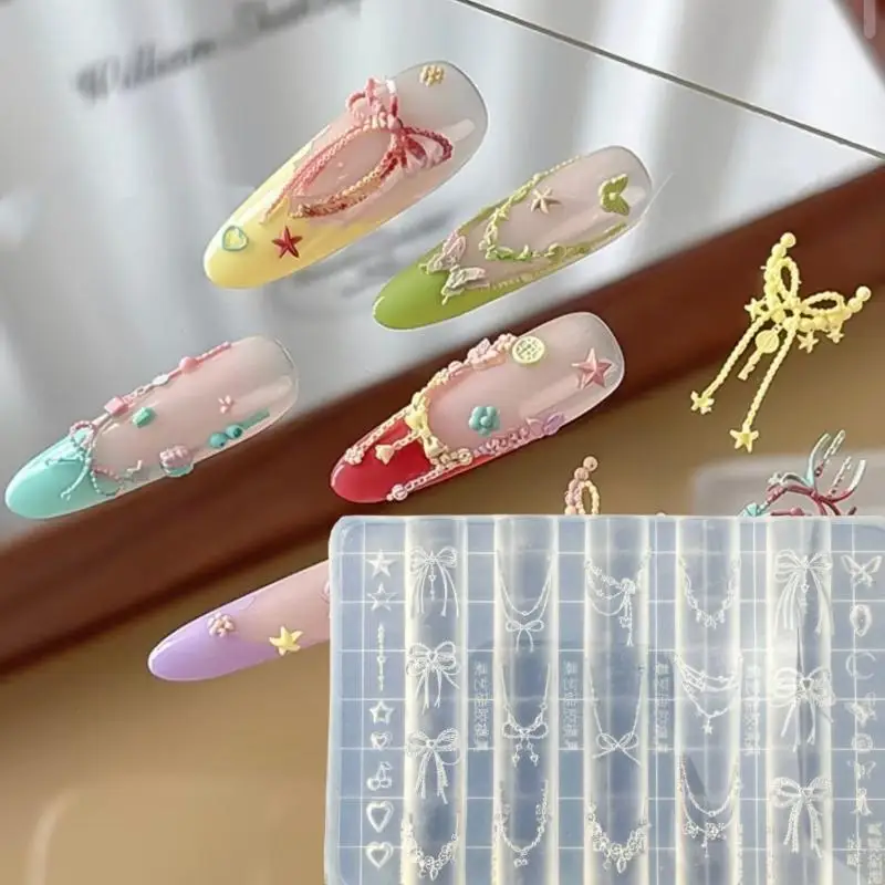 Moule à ongles 3D en Silicone, os de Dragon, fleur, nœud papillon, chaîne étoile, modèles d'ongles, bricolage, décoration Nail Art, outils de conception de manucure