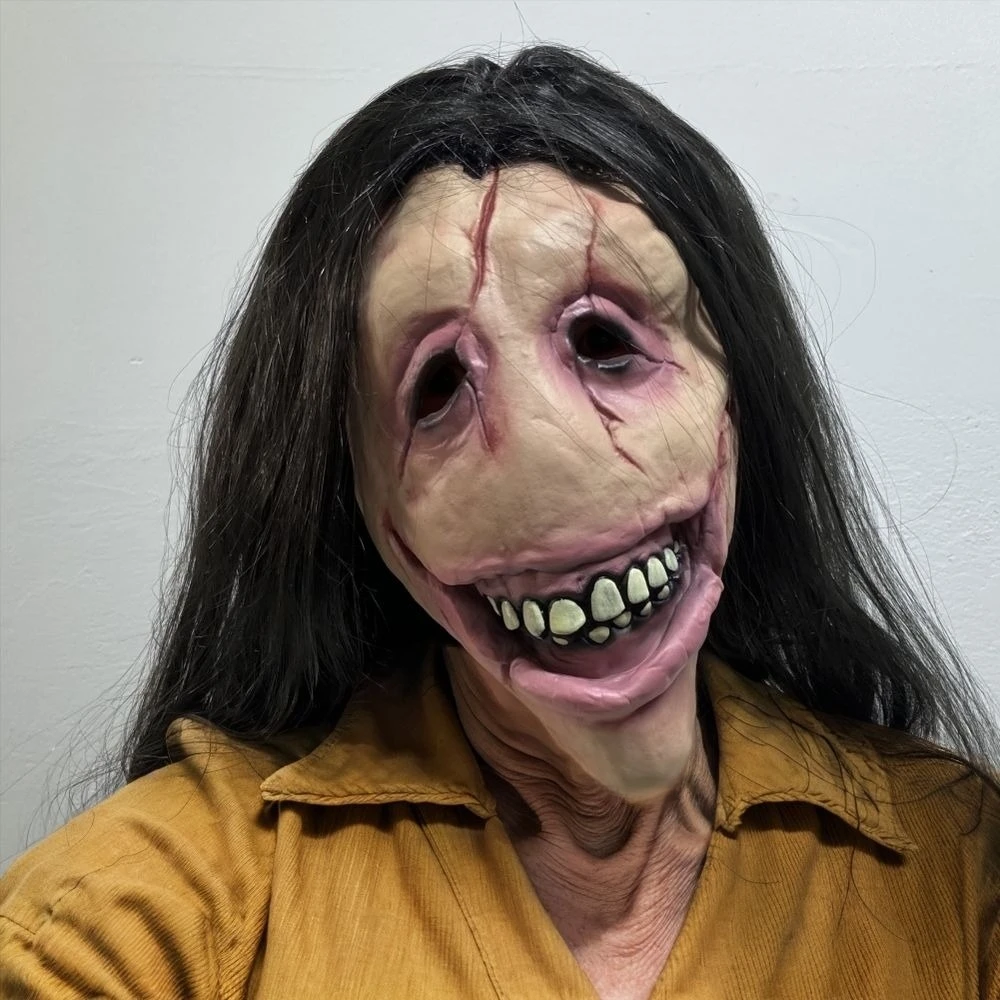 Adulto peruca longa máscara facial de borracha feio zumbi sangrento diabo halloween assustado máscara para cosplay festa acessório