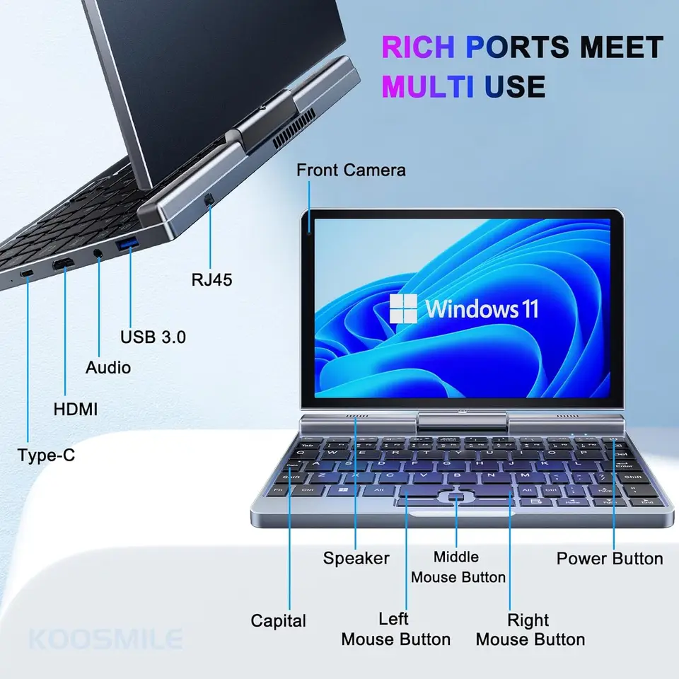 ポータブルミニPC 8インチ タッチスクリーン Windows11 N150 12GB+1TB