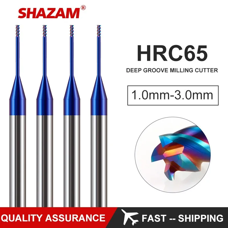 SHAZAM HRC65 4-Flute Tungsten Steel Carbide Nano Coating Deep Groove Flat Endmills CNC Mechanical Machining Cutter Tools