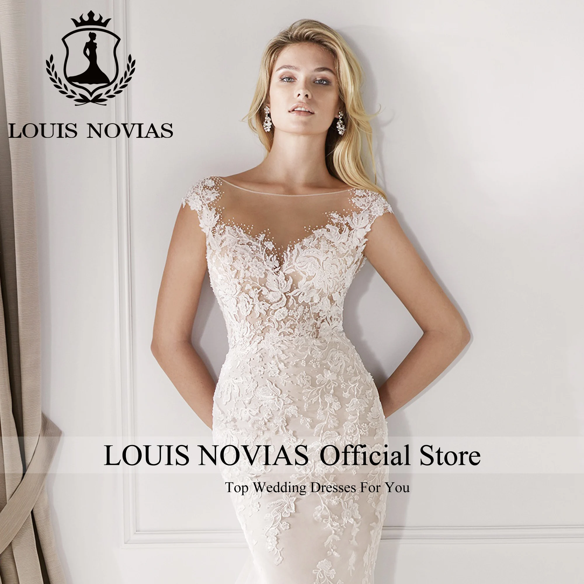 LOUIS NOVIAS Свадебные платья русалки для женщин Сексуальная невеста с коротким рукавом SCOOP Аппликации Свадебное платье с открытой спиной Vestidos De Novia