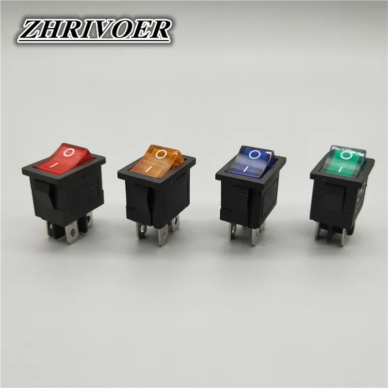 5pcs KCD1 4Pin LED Light Boat Car Rocker Switch 6A/10A 250V/125V AC Red Yellow Green Blue 220V