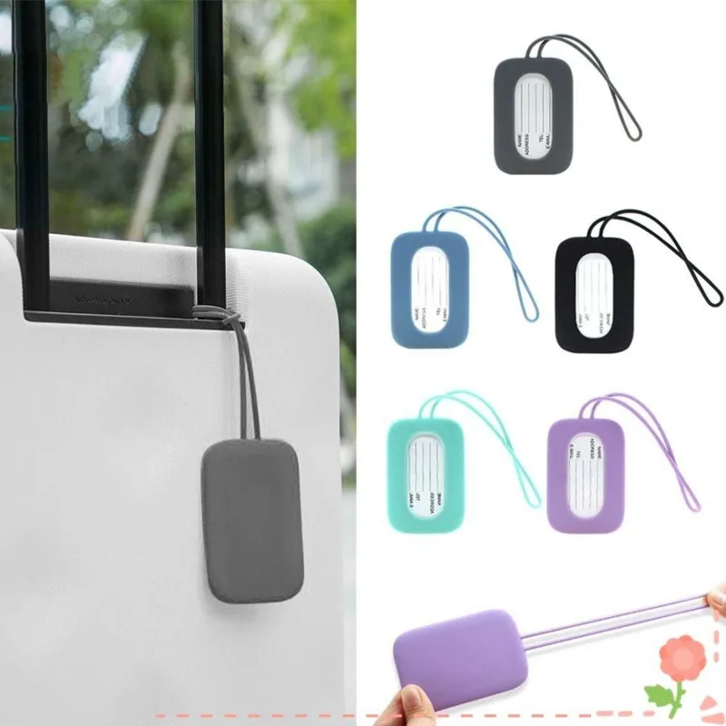 

1pc Travel Tags For Luggage Waterproof Silicone Square Bag Tag Multifunctional Travel Tags With Lanyard For Airplane Cruise