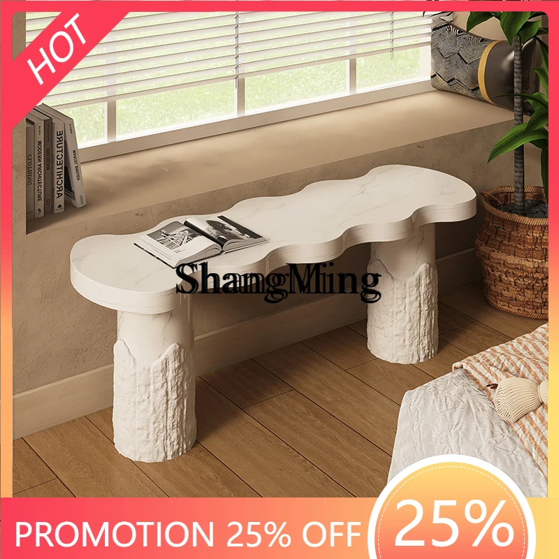

SM Home Long Stool Light Luxury Travertine Art Personalized Bench Small Stool