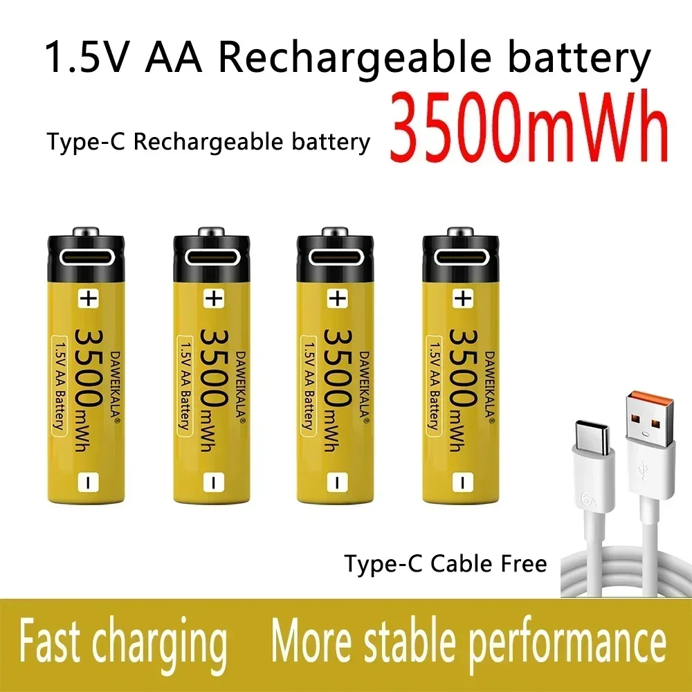 AA Battery 1.5V Rechargeable battery NiZn Battery Stable performance long usage time camera toys batteries Type-C fast charging