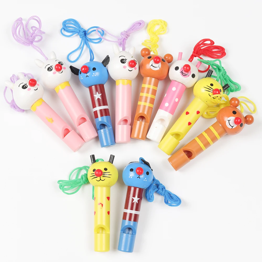 10Pcs Cute Multicolor Wooden Whistles Kids Birthday Party Favors Decoration Baby Shower Noice Maker Toys Goody Bags Pinata Gifts