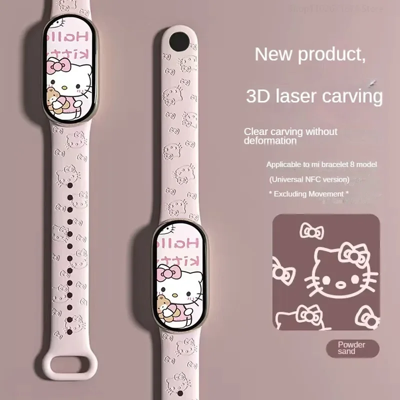 Sanrio Hello Kitty Watch Strap for Xiaomi Mi Band 8 7 6 5 4 3 Wristband Silicone Bracelet Smartwatch Accessories Birthday Gift