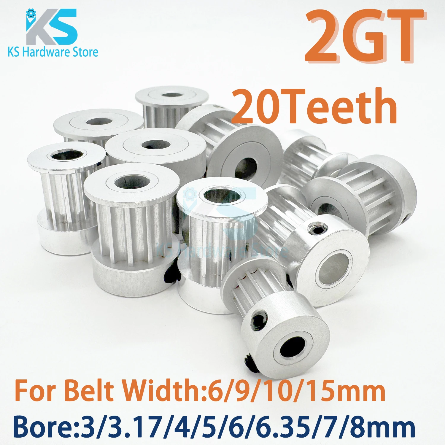 Poulie de distribution 2GT 20 dents, alésage 3/3.17/4/5/6/7/8mm, courroie synchrone 2MGT GT2 largeur 6/9/10/15mm, faible jeu, 20T pour imprimante 3D