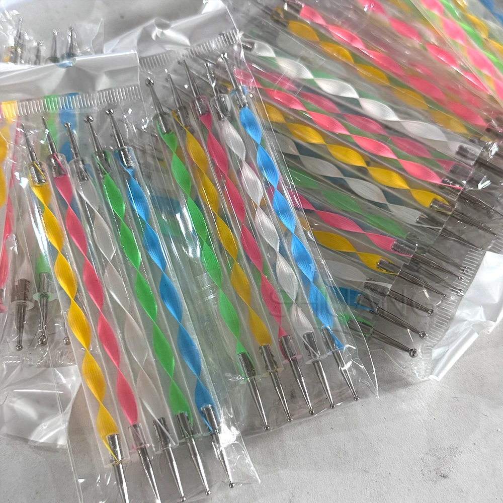 5本セット 水玉模様 ネイルアート ドットペン ネジ山 アクリル 2WAY ラインストーン ジェムピッカーペン UVジェル グラフィティ ペイント マニキュアツール