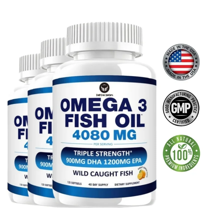 Aceite de pescado Cápsulas blandas de 4080 mg, suplementos de aceite de pescado Aceite de pescado Omega 3 para un soporte auditivo, suplemento Omega 3 con 120 cápsulas blandas