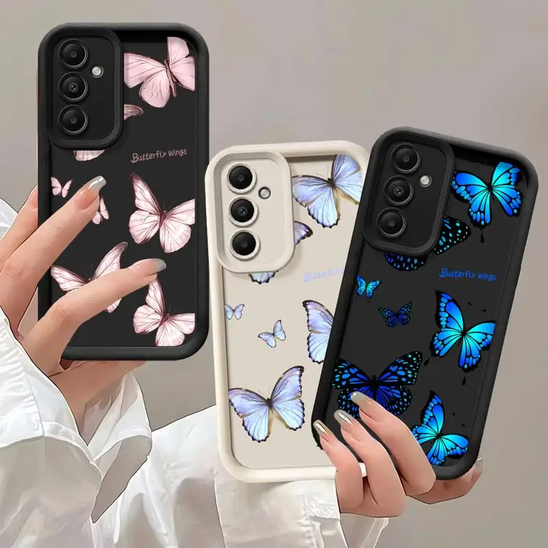 Phone case for Samsung Galaxy A55 A52 A33 cases A24 A15 A12 A23 A22 5G A54 A52s A53 A14 funda Cover Blue Hello Flower Butterfly