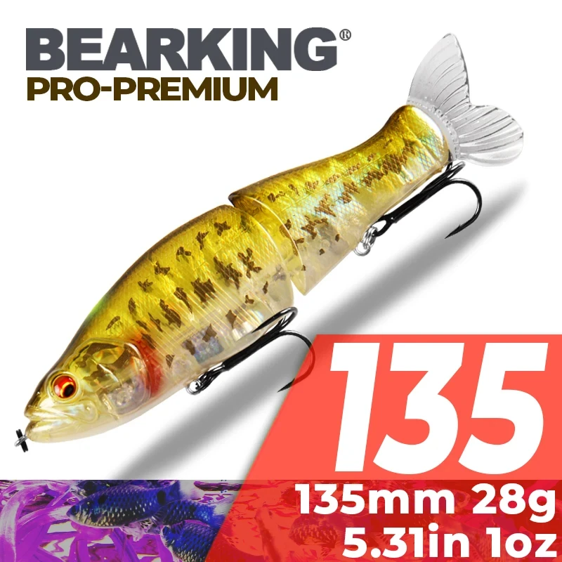 BEARKING-Fishing Lures with Soft Tail, Jointed Minnow Wobblers, ABS Body, SwimBaits, Top Fishing Tackle, 135mm, 1oz