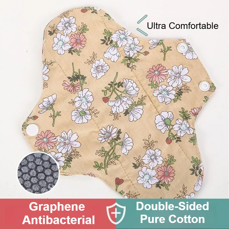 Graphene Antibacterial Washable Cotton Reusable Leakproof Panty Liner Women Menstrual Incontinence Soft Hypoallergenic Cloth Pad