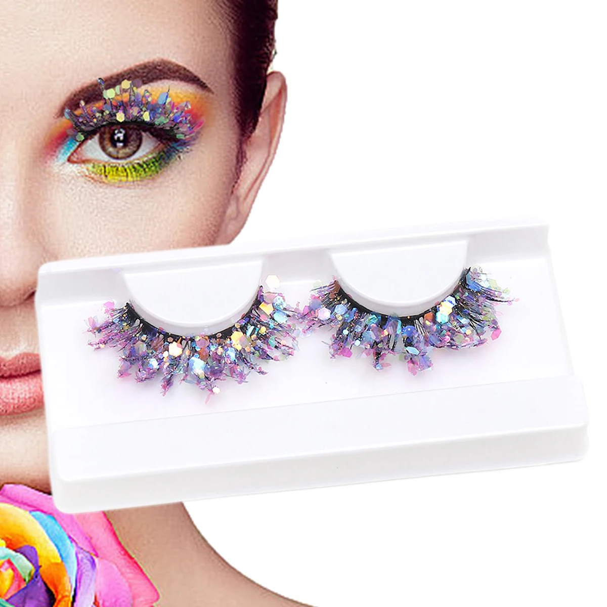 Fashion Sequin Fluffy Luminous Eyelashes Exaggerated Full Strip Lashes Shiny Stage Performance Eye Tool Dramatic Facial Decor