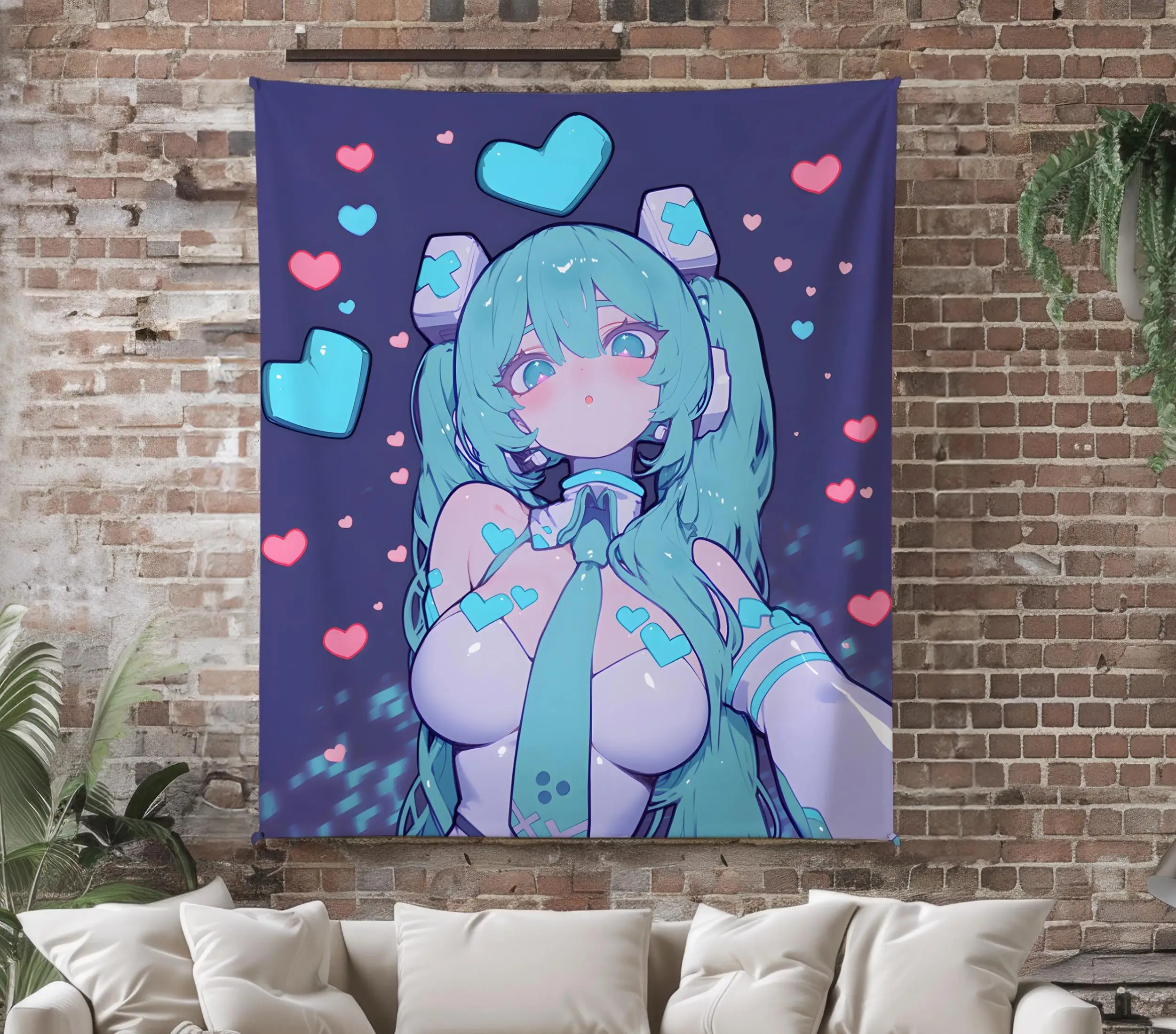 Anime Kawaii Girl Fleece Wandteppich, Anime Wandteppich Überwurf, Spielzimmer Dekor, Anime Wandkunst, Weihnachtsgeschenk für Miku Fans