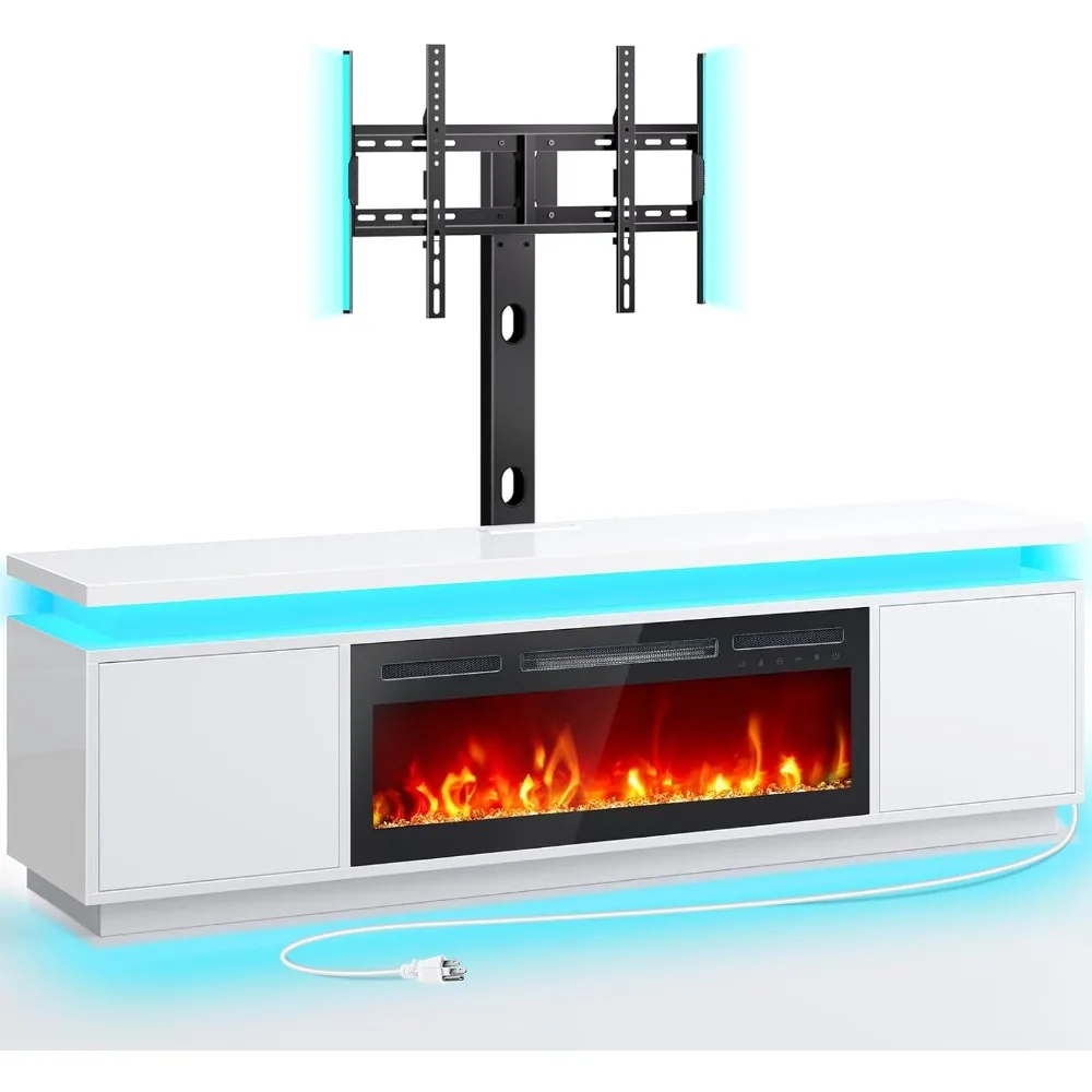 

Fireplace TV Stand with Led Lights and Power Outlets, TV Stand Mount with 36" Electric Fireplace, White Entertainment Center
