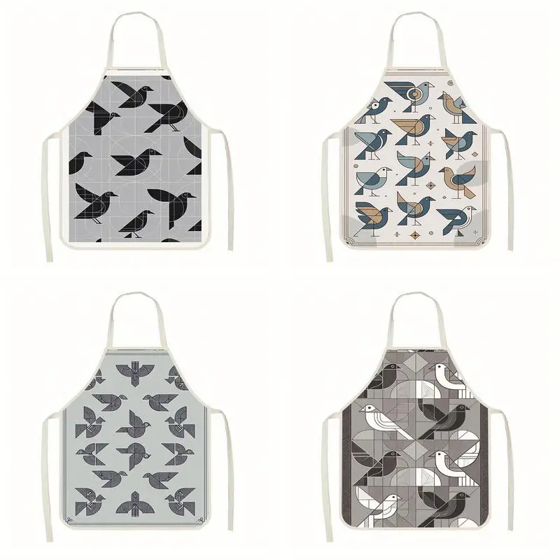 

Birds Geometric Pattern Linen Apron, Suitable For Kitchen Cooking, Parent-Child Interaction, Painting And Other Scenarios