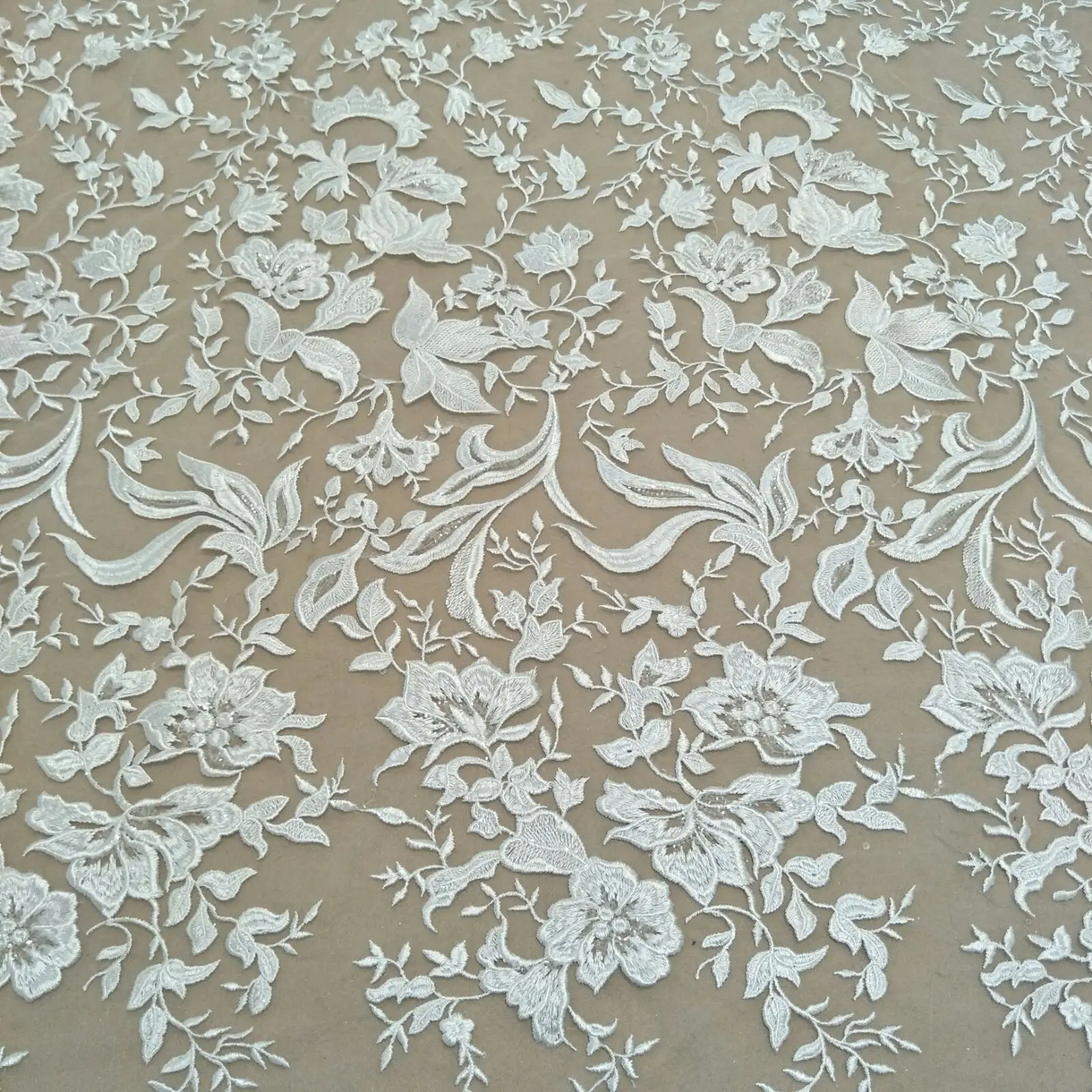 new arrival sequins dress lace fabric hot selling wedding gown lace fabric sell by yard