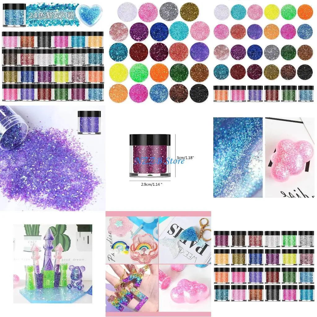 

T21F 24 Colors Glitter Resin Glitter Powder Craft Glitter for Slime Jewelry Art Craft
