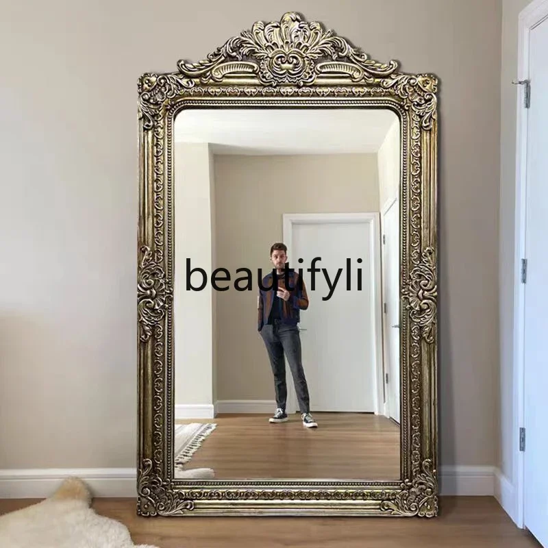 

American retro carved full-length mirror, fitting mirror, full-length mirror, wall hanging, light luxury clothing store5556