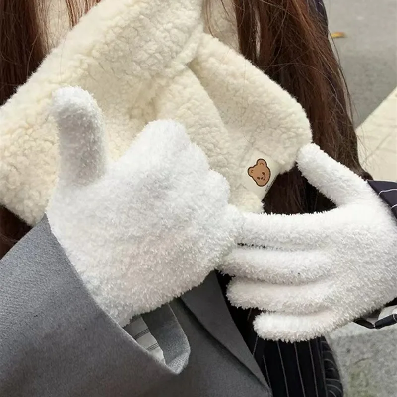 Gants d'hiver en polaire pour hommes et femmes, 2022, mitaines en peluche épaisse, fourrure, doigts complets, doux, élastiques, décontractés, solides, cyclisme