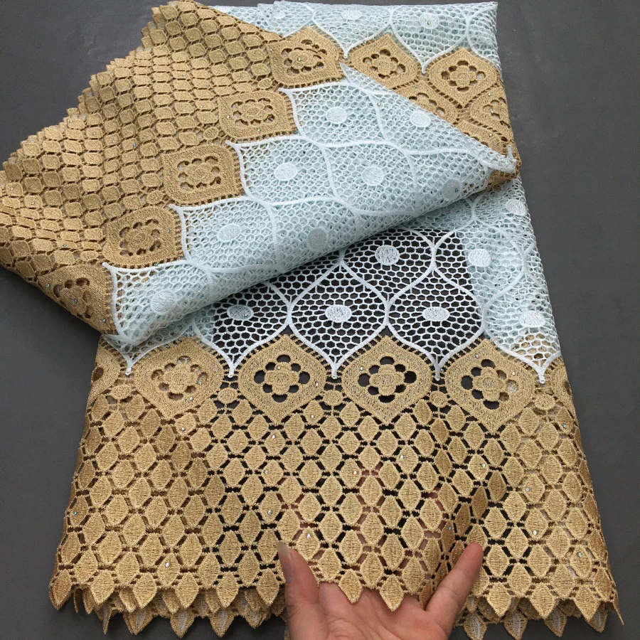 قماش دانتيل بحبل جبر أفريقي 2025 جودة عالية 5 ياردات قماش دانتيل نيجيري قابل للذوبان في الماء للنساء فساتين حفلات الزفاف