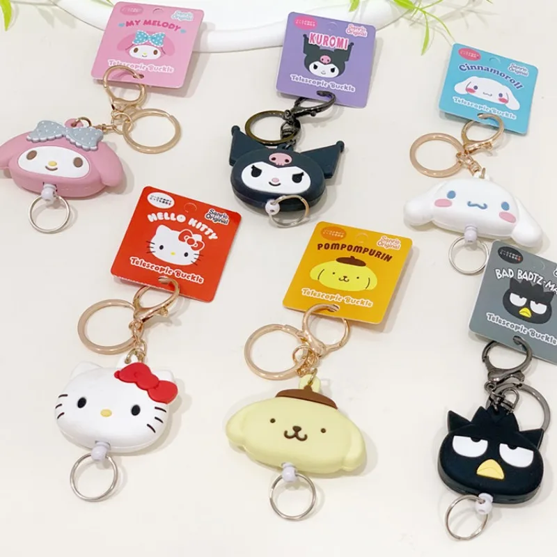 Sanrio Hello Kitty Cinnamoroll Keychain Cute Cartoon Three-dimensional Head Shape Easy-pull Buckle Adjustable Key Chain Pendant