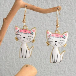 Lovely Cat Drop Earrings for Women Resin Animal Dangle Hooks Earrings Girls Party Holiday Jewelry Accessories
