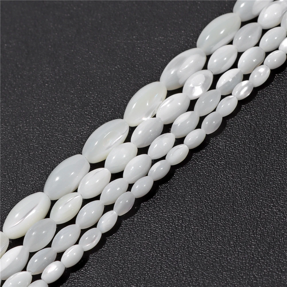 Natural White Shell Rice Shape Beads Oval Mother Of Pearl Shell Rice Beads For Jewelry Making Bracelet DIY Necklace 15 Inch