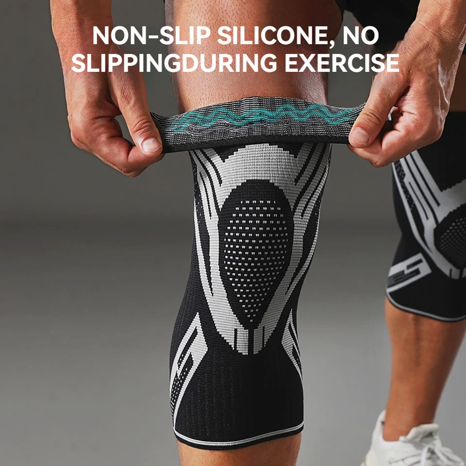 1Pcs Sports Knee Pads Knitted Breathable Silicone Anti-Slip Protect Your Knees Elastic Wrapping Gym Badminton Basketball Unisex