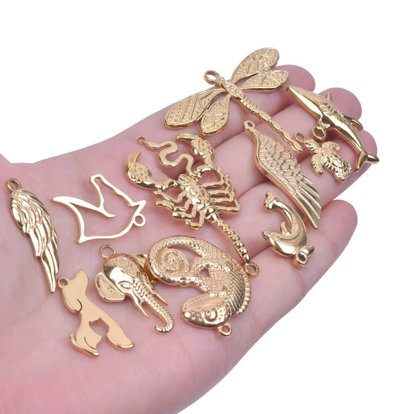 5pcs/Lot Animal Charms Wolf Scorpion Wings Pendant Male Stainless Steel Charms DIY Jewelry Making Bedeltjes Voor Sieraden Maken