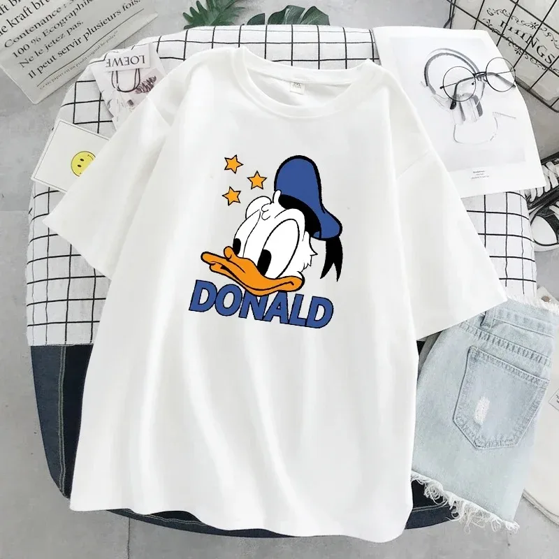 

Disney Hip Hop Men Women's Clothing Couple Fashion Mickey Cartoon Letter Print O-neck Short Sleeve T-shirt Top Loose Streetwear