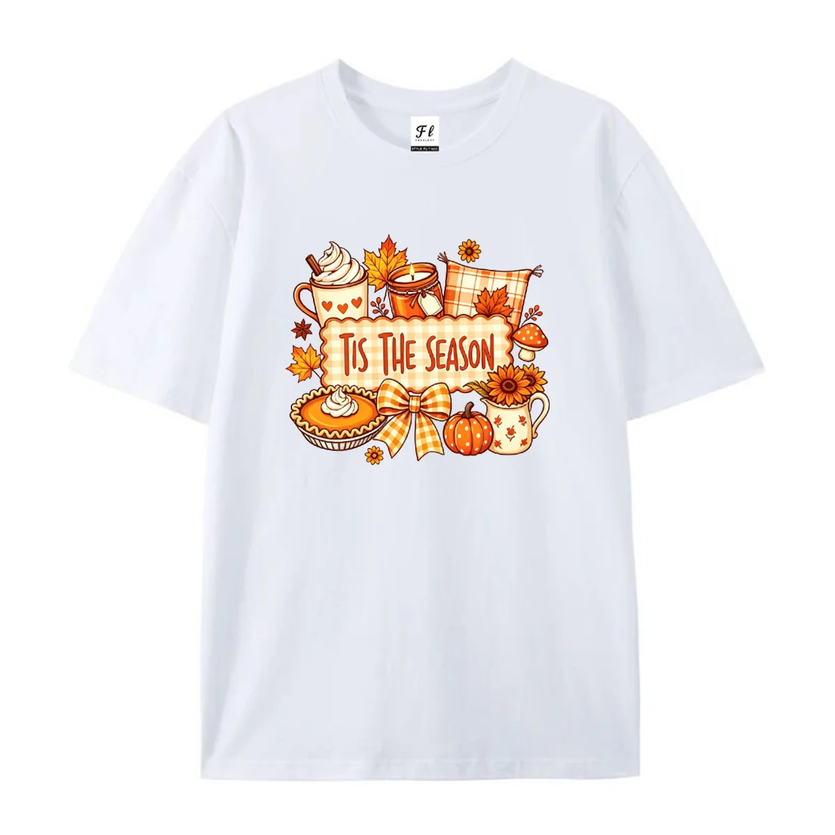Women Summer Fall Short Sleeve T Shirt Tis The Season Autumn Pumpkin Maple Leaf Print Crew Neck Casual Loose Thanksgiving Basic