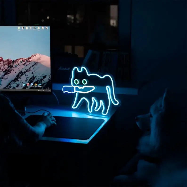 Sneaker Cat Neon Sign Custom Fun LED Light Stand o Hang Gift For Kids Partner Cute Bedroom Wall Decor Mood Booster Light Kitten