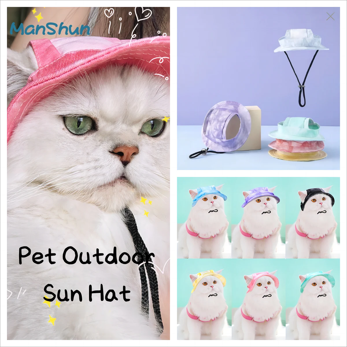 Pet Fisherman Hat Sunproof Hat Dog Cat Summer Outdoor Hiking Ear Hole Adjustable Rope Buckle Pet Supplies Big Dogs Puppy Kitten