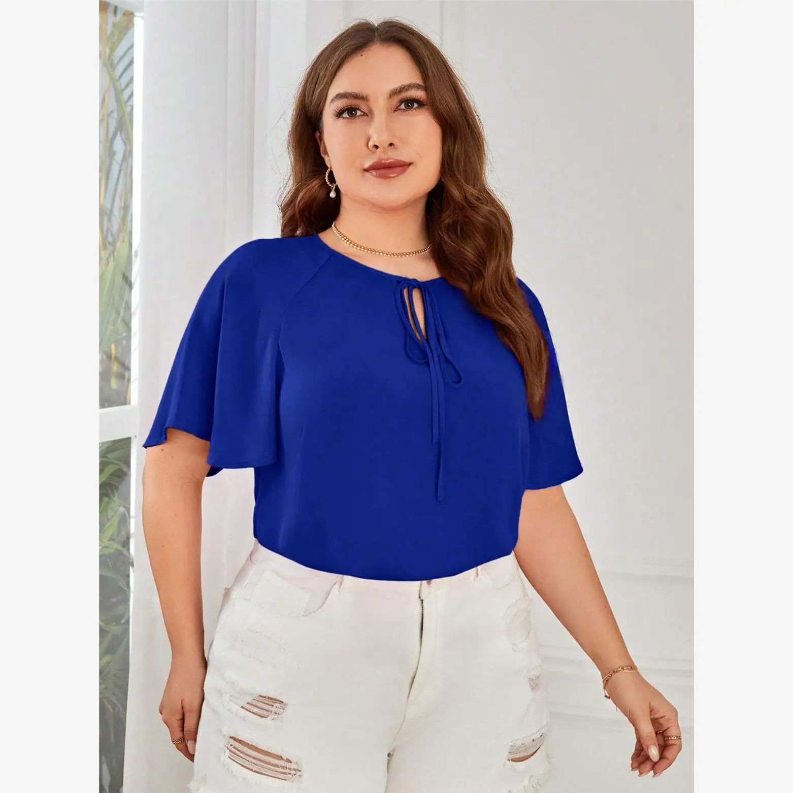 

Женская летняя дизайнерская футболка большого размера ort Sve, удобный дышащий повседневный топ для больших размеров, женская футболка с грушей