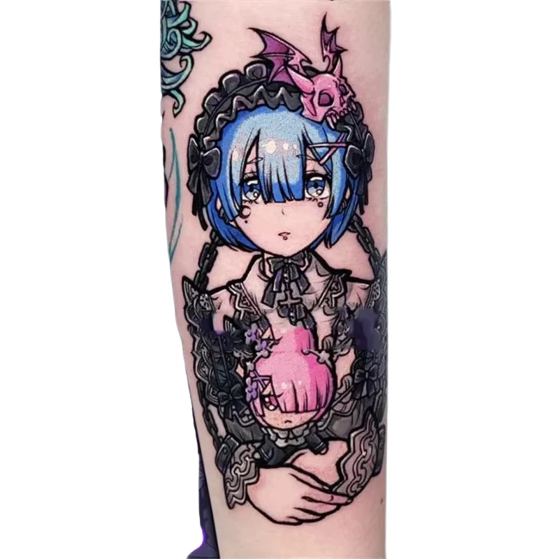أنيمي الوشم المؤقت ريم رام الوشم الكرتون الأزرق فتاة هيئة الفن مقاوم للماء ملصقات الوشم وهمية للمرأة الرجل