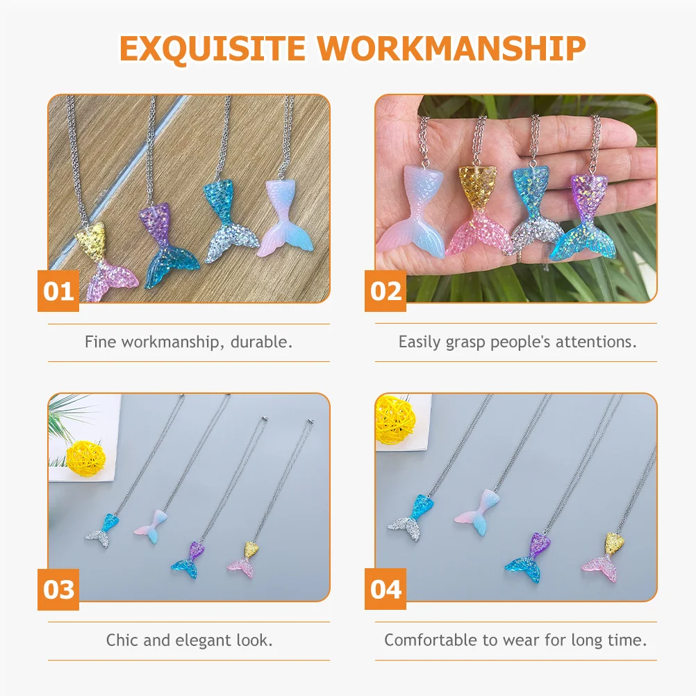 4 قطع متدرجة اللون حورية البحر ذيل قلادة أنيقة أنيقة قلادة مجوهرات ساحرة للنساء الفتيات حورية البحر لوازم الحفلات عيد ميلاد