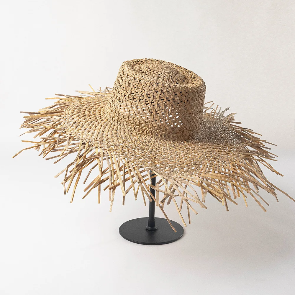 USPOP Spring Summer Fashion Hand-woven Fur-edged Wide-brimmed Straw Hat for Women Beach Hat